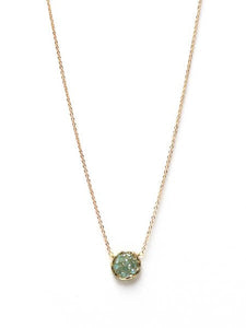 Small Circle Charm with Vintage Aqua Woven Crystals Necklace (Gold)