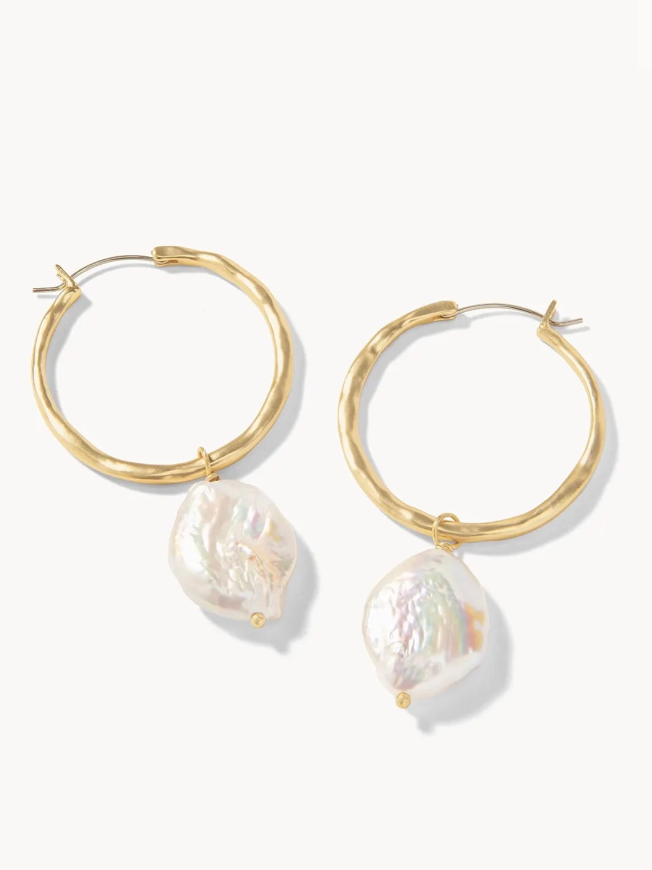 Pearl Drop Hoop Earrings - Gold
