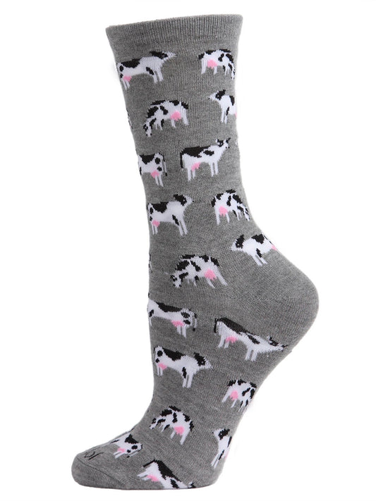 Women’s Cow Bamboo Blend Crew Sock Medium Gray Heather