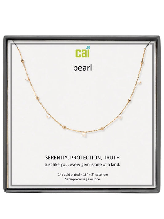 Gold Pearl Satellite Gemstone Necklace