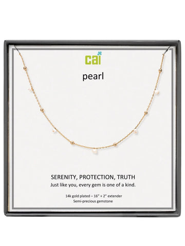 Gold Pearl Satellite Gemstone Necklace