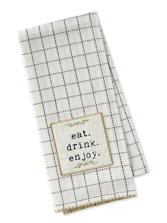 Eat Drink Enjoy Embellished Dishtowel