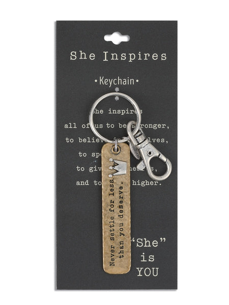 She Inspires Keychain-Never Settle