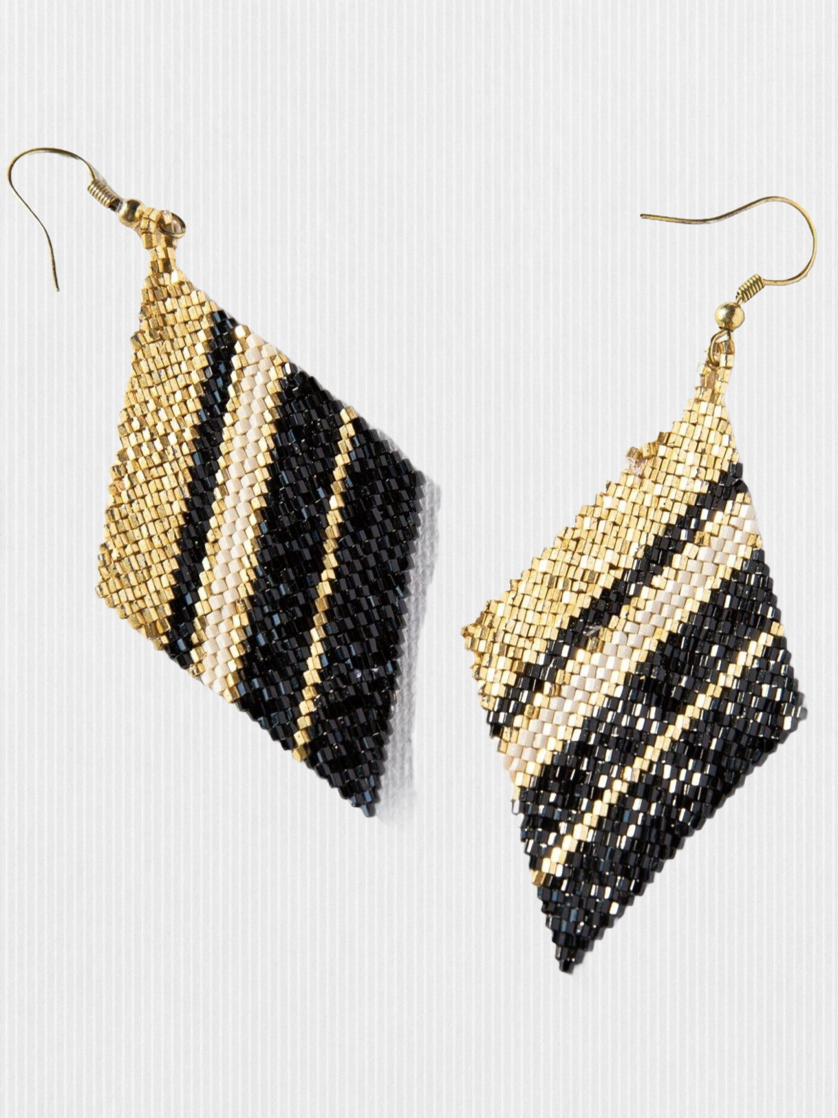 Gold Black Ivory Diamond Luxe Stripe Earrings