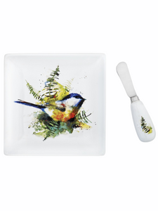 Chickadee & Ferns Plate with Spreader Set