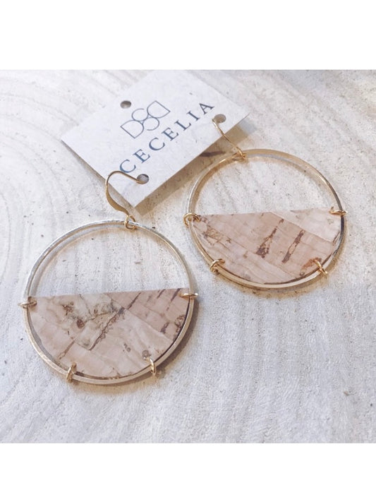 Half Moon Leather Earrings | Natural Cork