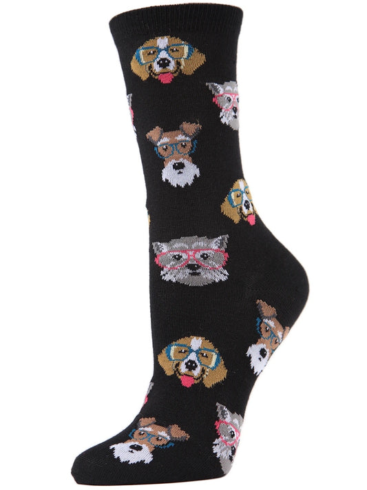 Women’s Professor Dogs Bamboo Blend Crew Socks Black