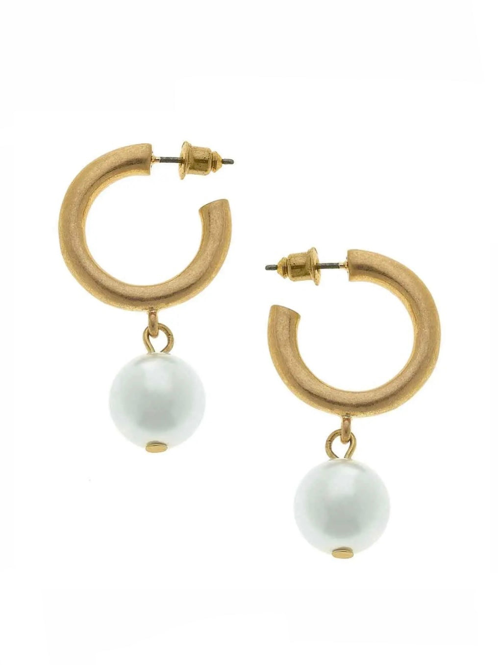 Beth Pearl Drop Hoop Earrings in Ivory