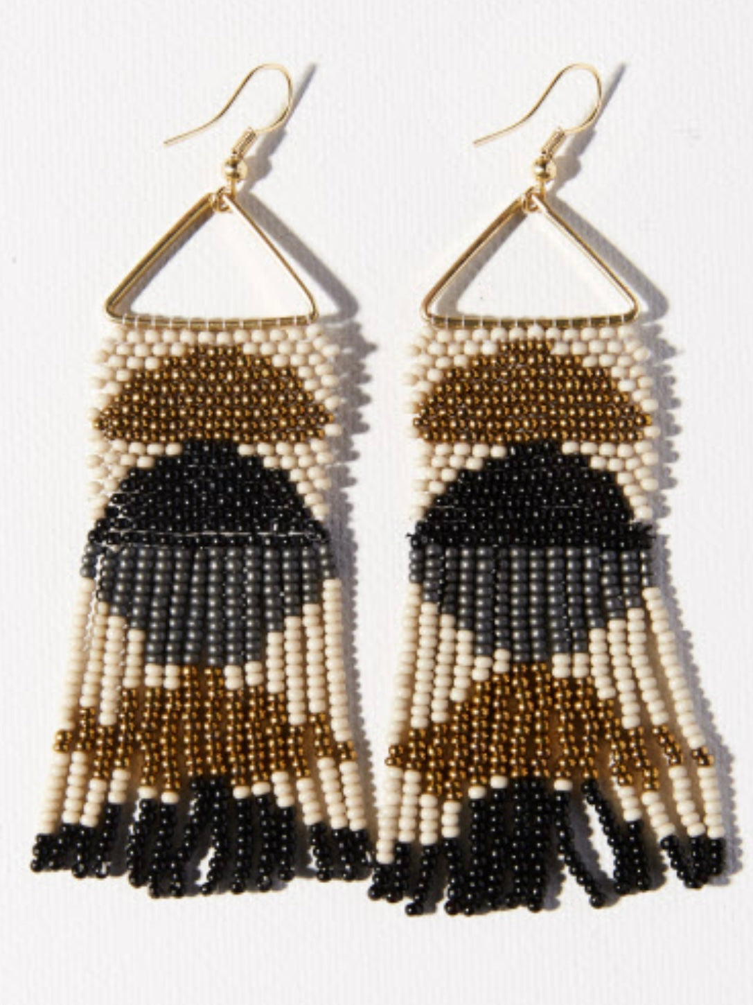Black Gold Half Circles on Triangle Earrings