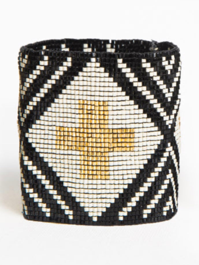 Black Ivory With Gold Cross Luxe Bracelet