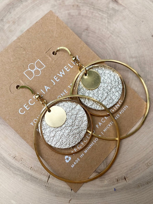 Large Hoop Leather Earrings | Champagne