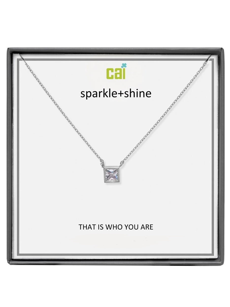 Silver Square Sparkle + Shine Necklace