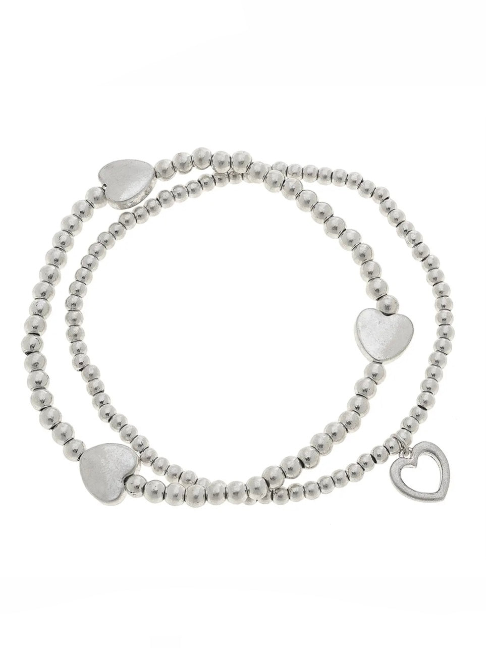 Aria Layered Bracelets in Worn Silver (Set of 2) - Hearts