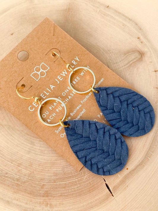 Small Teardrop Leather Earrings | Dark Navy