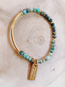 Single Gemstone Bracelet with Gold Bar | African Turquoise