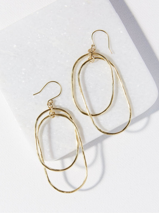 Brass Double Oval Dangle Earring