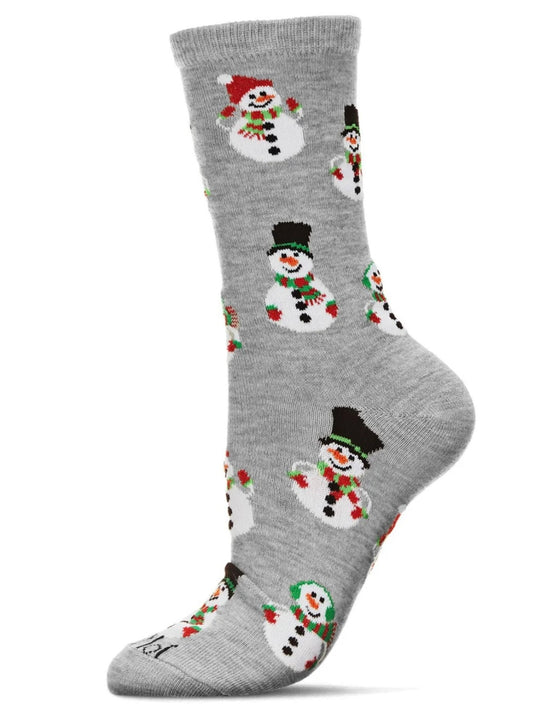 Women’s Smiley Snowman Crew Socks Medium Gray Heather