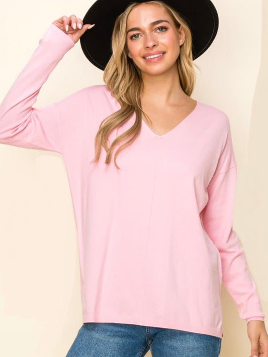 Kehlani V-Neck Sweater - Powder Pink