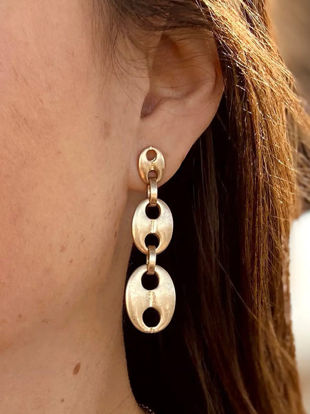 Umi Linked Chain Earrings in Worn Gold