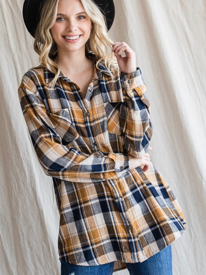 Brooke Plaid Top - Mustard