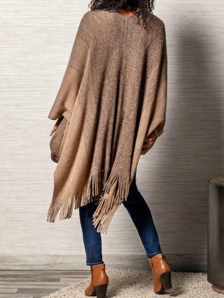 Taupe & Brown Knit Duster with Fringe