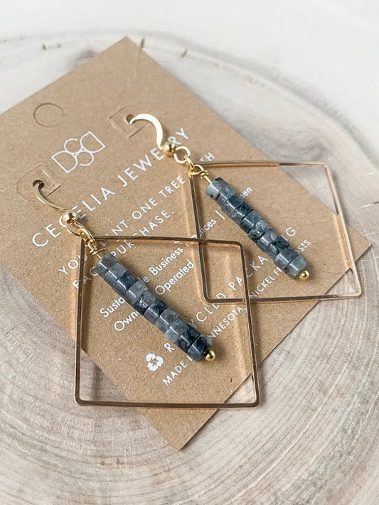 Diamond Drop Earrings | Labradorite Diamond