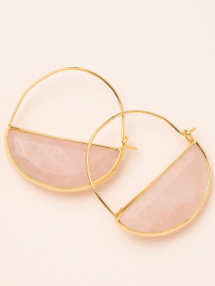 Stone Prism Hoop Earrings - Rose Quartz/Gold