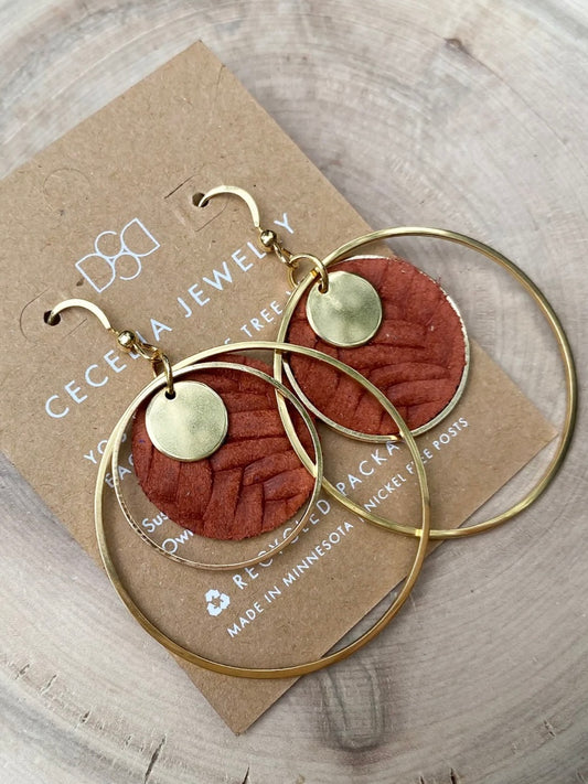 Large Hoop Leather Earrings | Rust
