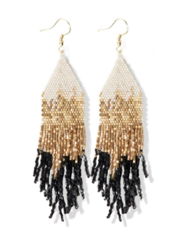 Claire Ombre Beaded Fringe Earrings Black