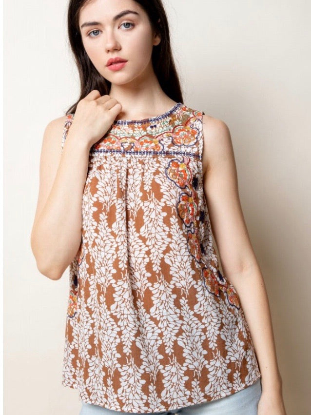 TM131338 Copper Embroidered Top