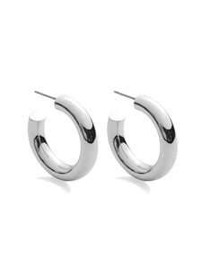 Medium Thick Hoop Earrings - Silver