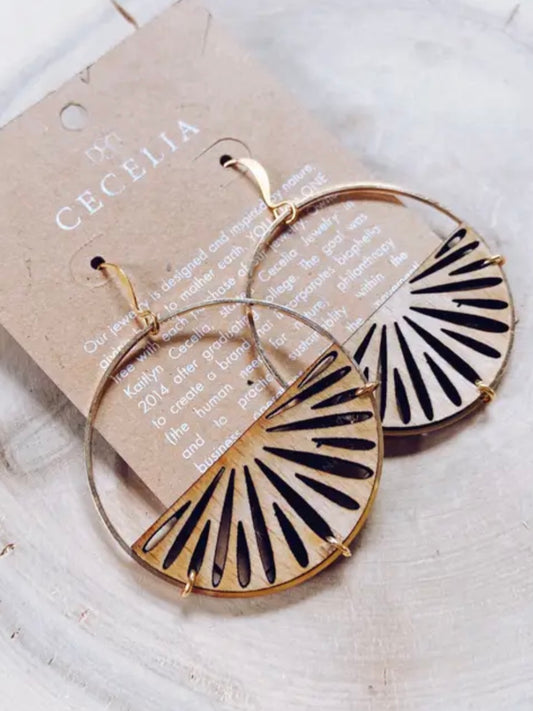 Fall Wood Earring Collection | Orange Slice Moon Gold Hoop