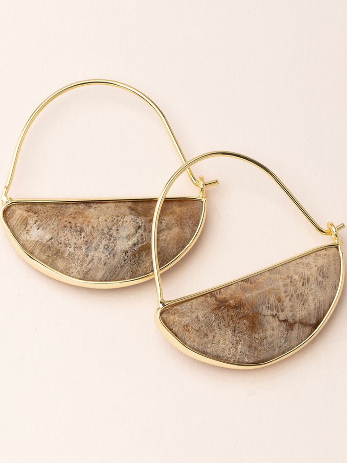 Stone Prism Hoop Earrings - Fossil Coral/Gold