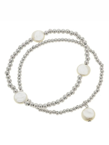 Aria Layered Bracelets in Worn Silver (Set of 2) - Pearls