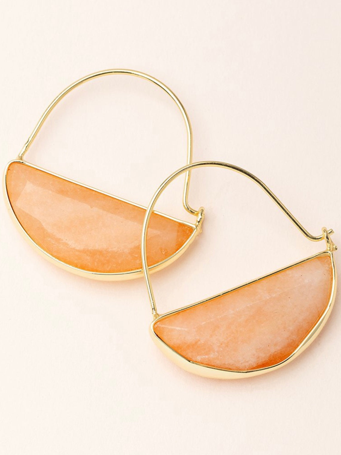 Stone Prism Hoop Earrings - Sunstone/Gold