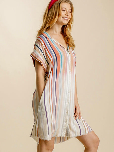 Catalina Striped Dress - Coral Mix
