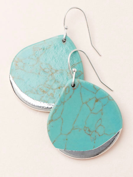 Stone Dipped Teardrop Earrings - Turquoise/Silver