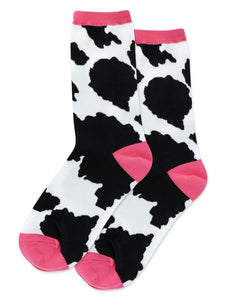 Women’s Cow Print Crew Socks White