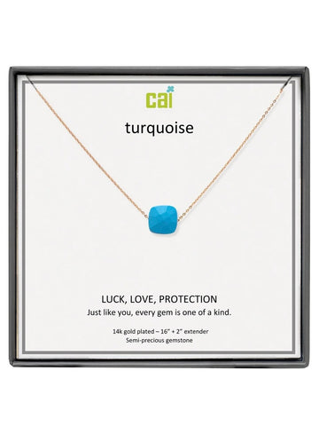 Gold Turquoise Square Gemstone Necklace