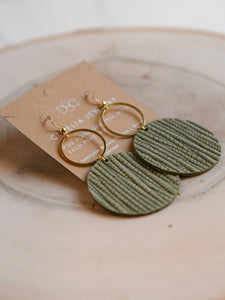 Round Tiered Leather Earrings | Sage