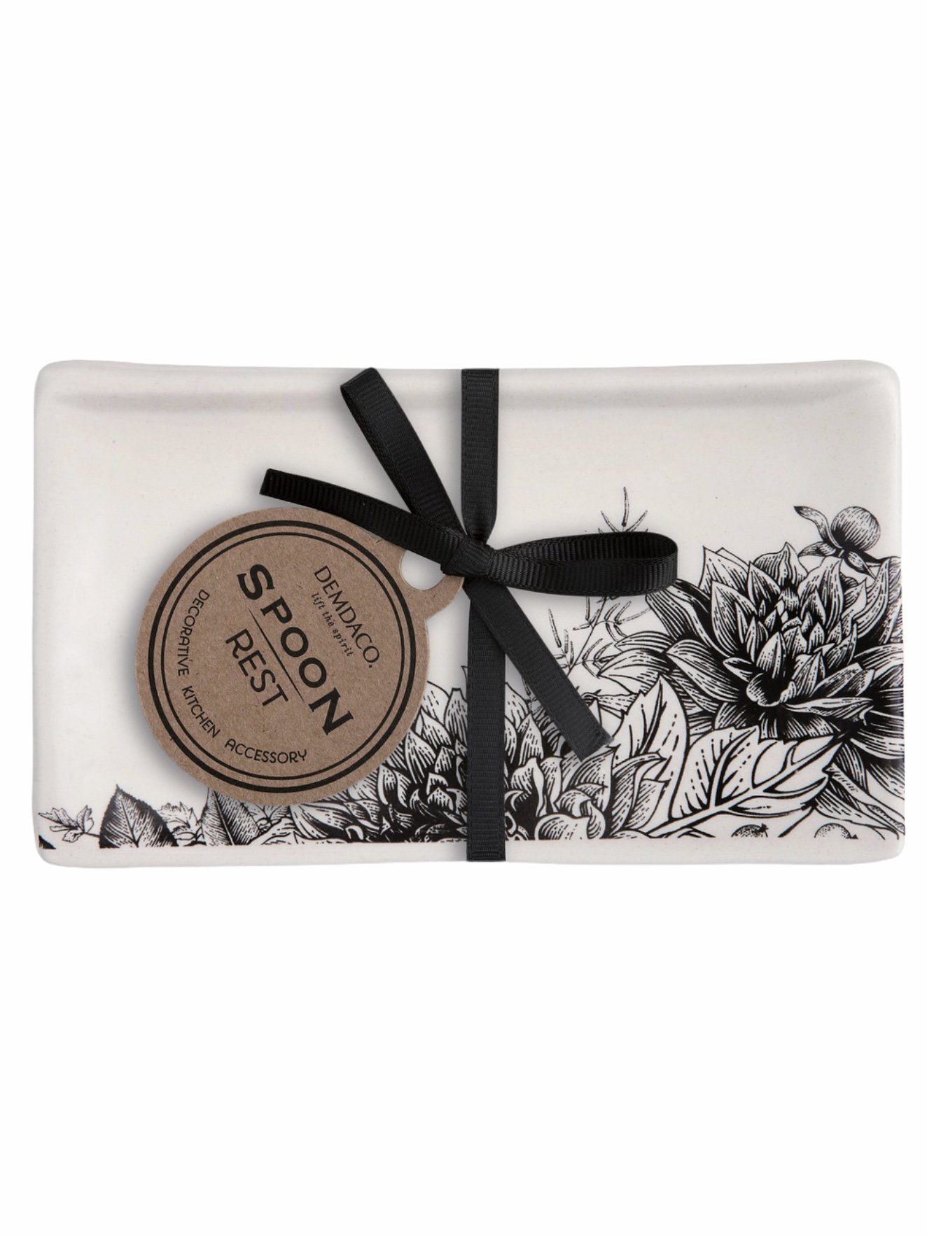 Black Floral Rectangle Spoon Rest