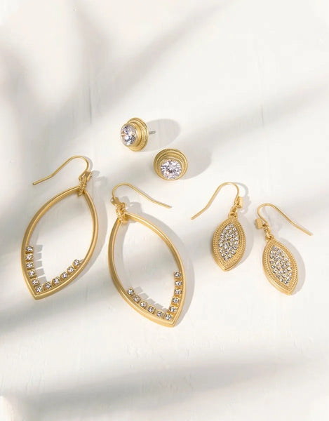 Petit Pavé Petal Earrings - Gold