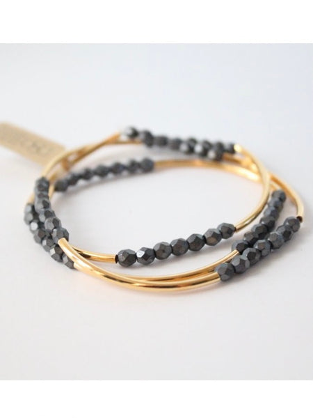Triple Wrap Bracelet/Necklace | Gold & Matte Hematite