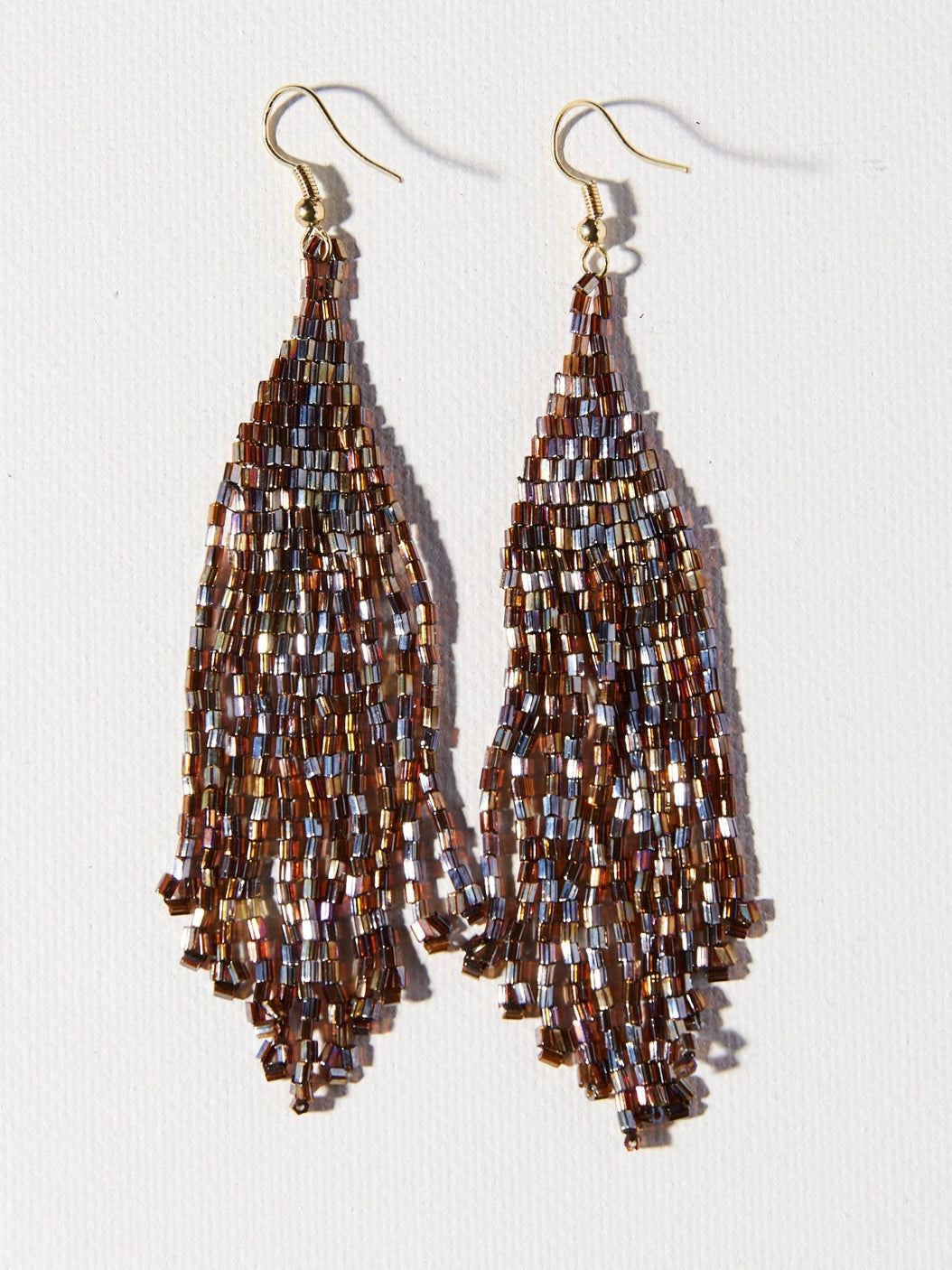 Brown Iridescent Long Fringe Earring