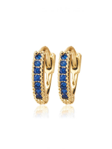 Gold Blue Pave Stone Huggie Earrings