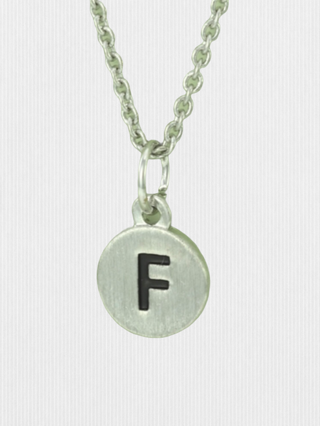 Silver Dainty Disc Initial Necklace - F