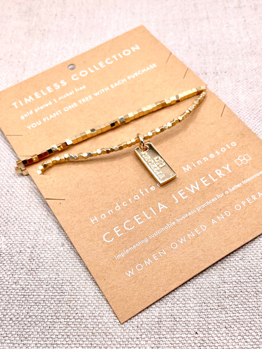 Hepburn Double Wrap | 2mm Shiny Gold Square