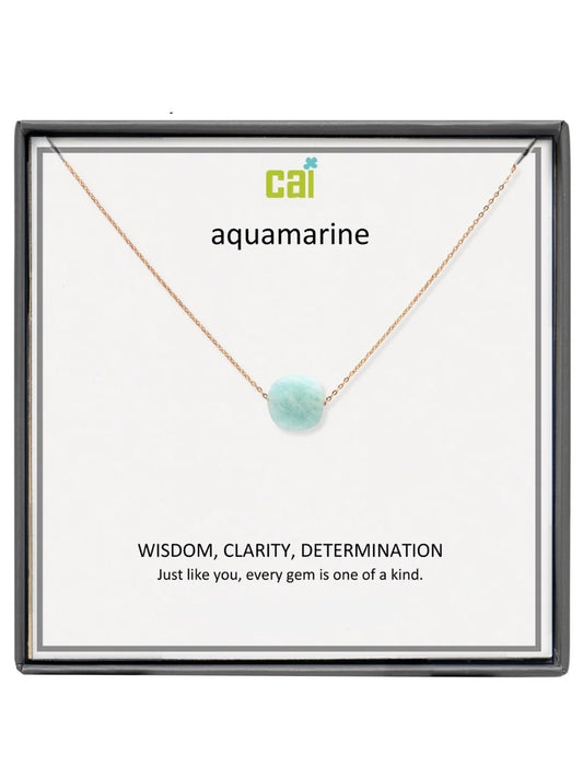 Gold Aquamarine Square Gemstone Necklace