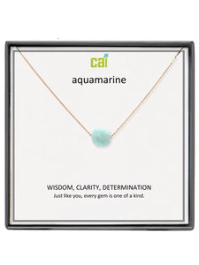 Gold Aquamarine Square Gemstone Necklace