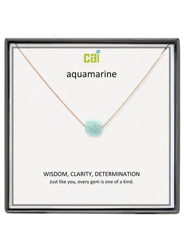 Gold Aquamarine Square Gemstone Necklace
